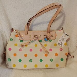 Dooney & Bourke Signature Rainbow Polka Dot Tassel Top Zip Shoulder Bag Purse